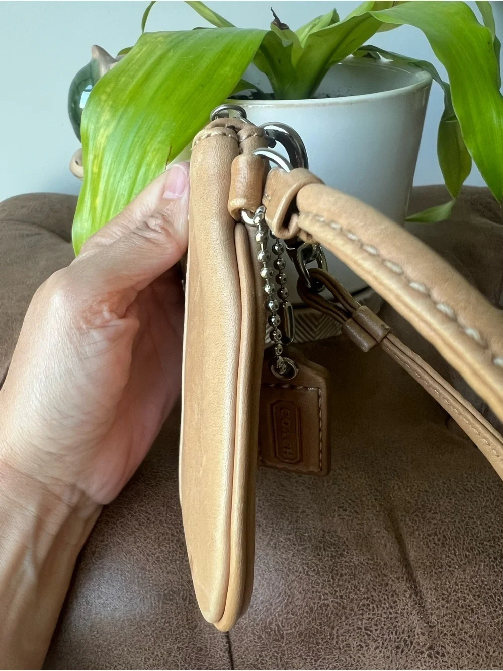Coach Tan Leather Wristlet